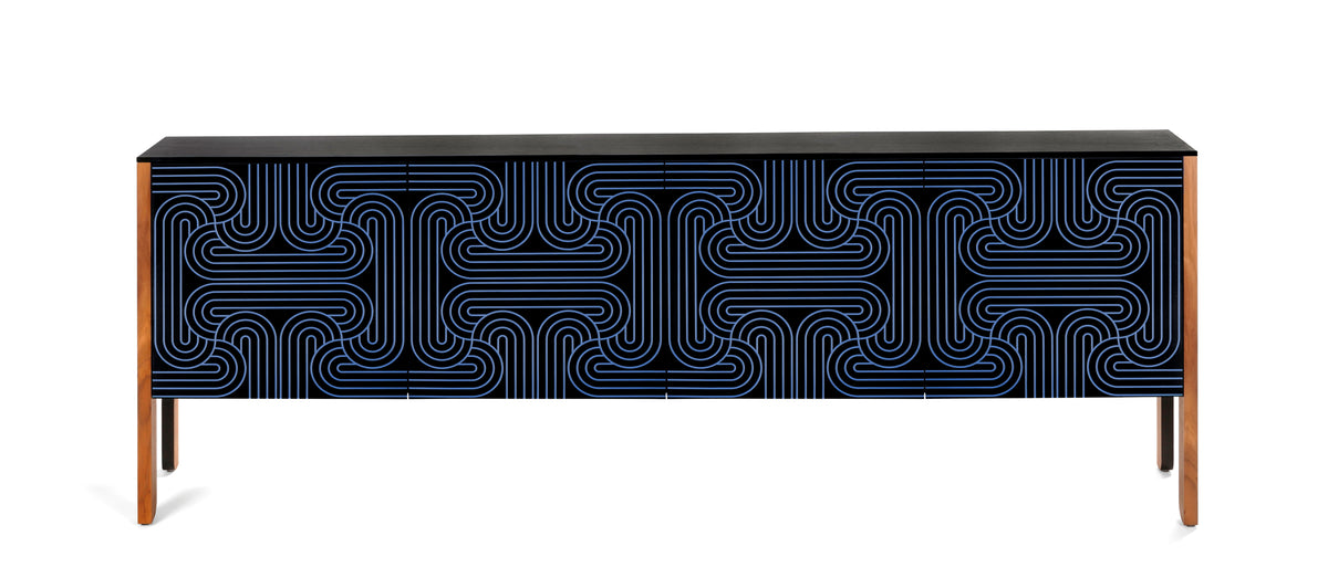 Long Sideboard in Black,Dark blue and walnut