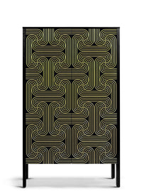 Long door Cabinet with Gold pattern and black doors and sides